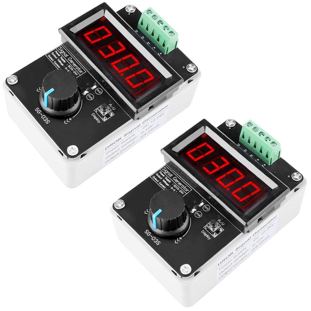 DROK 4-20mA Generator 2pcs, Adjustable Signal Generator, DC 0-10V 0 4-20mA Current Voltage Analog Simulator for Value Adjusting PLC Panel LED Testing
