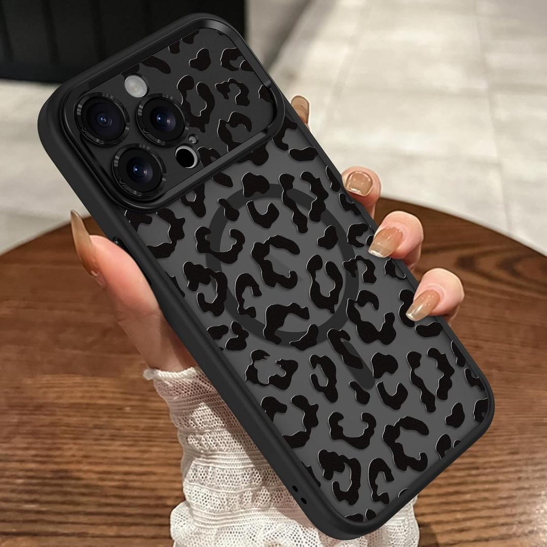 MOWIME Magnetic for iPhone 15 Pro Max Case, Compatible with Magsafe, Military-Grade Protection, Cute Cheetah Print Shockproof Translucent Matte Protective Leopard Case for iPhone 15 Pro Max 6.7"