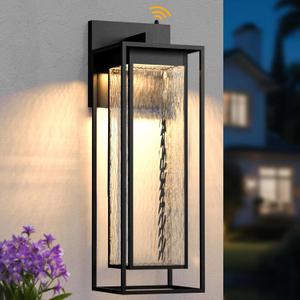 Giant LED Porch Lights Outdoor, Black Dusk to Dawn Outdoor Lighting, Waterproof Exterior Wall Mount Lantern Sconce, Outside Wall Light for House Doorway Front Door, 28 Inches