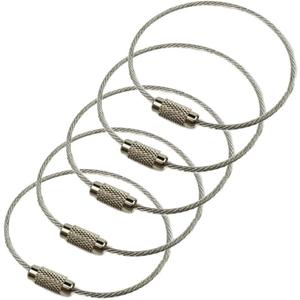 5Pack Luggage Tag Loops,6 Inch Stainless Steel String Keychain for Silicon Luggage Tags by Ovener (Metal Rings)
