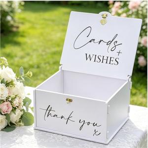 Open Card Box with Lock, White Elegant Wedding Card Boxes for Reception Envelope Wishes Cash Gift, Mr & Mrs Memory Box for Keepsakes Storage Weddings Engagement Baby Bridal Shower Table Decor