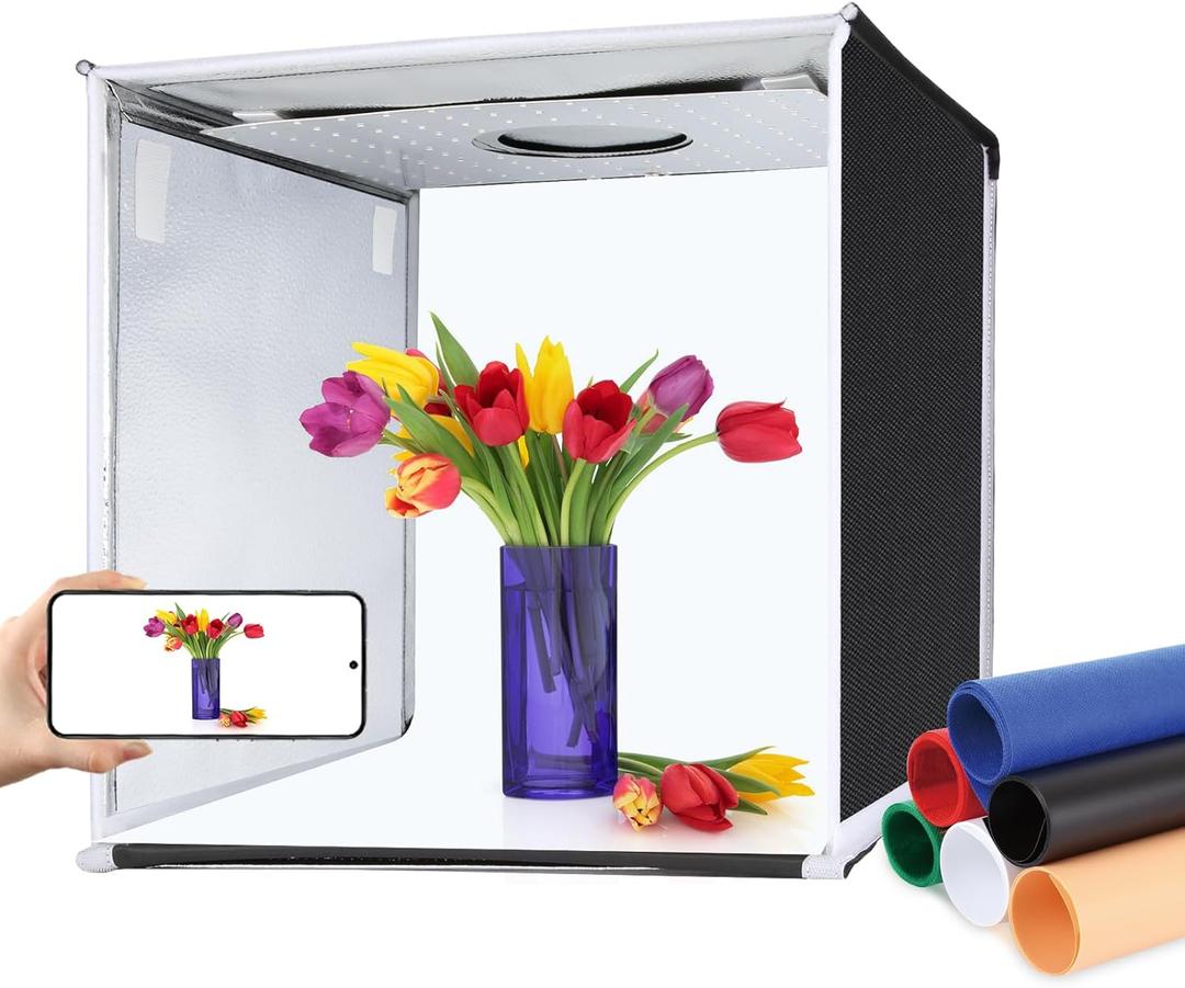 PULUZ Portable Light Box, 16"x16" Professional Dimmable Photo Box Photography with High CRI 144 LED Lights, Upgraded Lightbox with 6 Backdrops for Product Photography