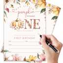 Our Little Pumpkin Is Turning One - First Birthday Invitation Cards with Envelopes Pack of 20 (4"x6") - Pumpkin Floral Autumn Themed 1st Birthday Party Invitations.(158)