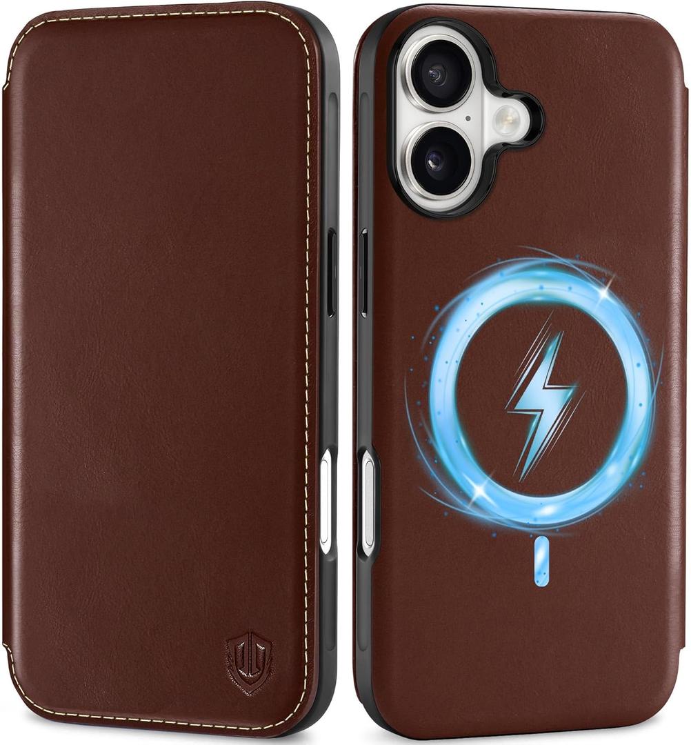 SHIELDON Genuine Leather Slim Case Wallet for iPhone 17 6.3-inch 5G 2025| Flip | Wireless Charging | Magnetic | RFID Blocking Credit Card Holder | Full Protective Cover | Retro Coffee
