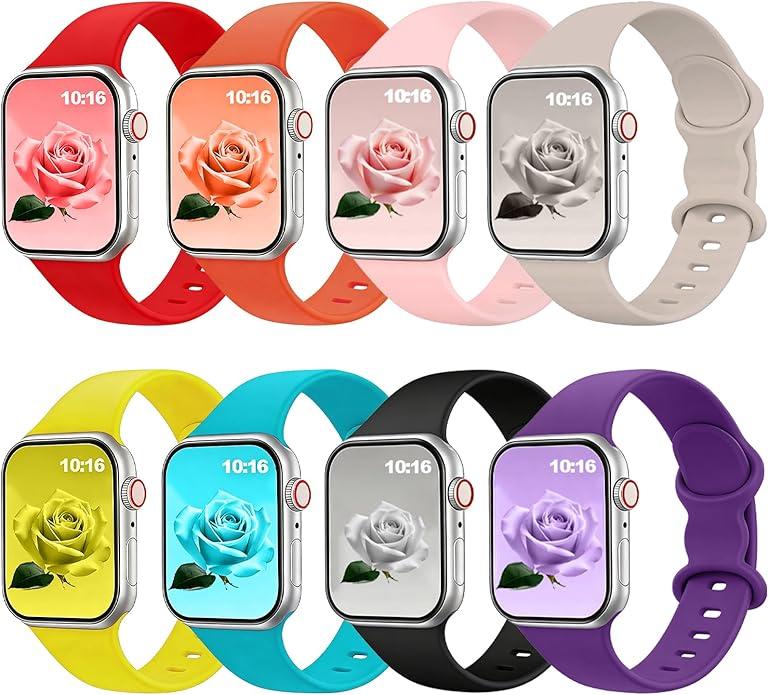 8pack Bands Compatible with Apple Watch Ultra 2 Band, Apple Watch Ultra Band, iWatch Bands 44mm 45mm 46mm 49mm 42mm for Men, Silicone Waterproof Sport Strap for iWatch Bands 10/9/8/7/6/5/4/3/2/1/SE