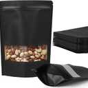 100 Pcs Black Kraft Paper Bags with Window, 3.5" x 5.5" Stand Up Pouches Bags, Food Storage Bags for Packaging Products, Reusable, Sealable