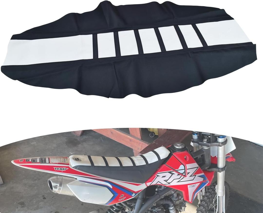 Dirt Bike Seat Cover,White Stripe Non-Slip Thicken Soft Seat Cover Universal for Most Dirt Pit Bikes Motocross Off Road Enduro