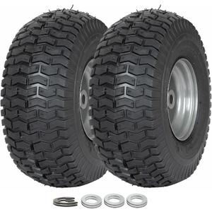 (2 Pack) WEIZE 15x6.00-6 Tire and Wheel Assembly, Replacement Riding Lawn Mower Front Tires, Compatible with Craftsman Riding Lawn Mowers, 3" centered Hub, 3/4" Bushing (Gray)