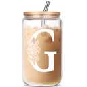 Gifts for Women, Personalized Monogrammed Gifts for Sister Mom Friend Wife, Birthday & Ideas 2024 - Cute Iced Coffee Glass Cups with Lids & Straws 2pcs