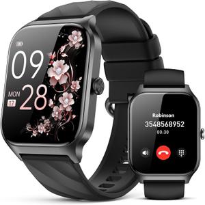 Smart Watch for Women Men,(Answer/Make Call) 1.83'' Fitness Activity Tracker Smartwatch for Android iPhone iOS Compatible,IP68 Waterproof Step Counter Watch with Sleep Monitor, 2 Traps (Black)