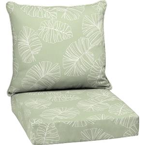 Arden Outdoor Deep Seat Cushion Set, 24 in x 24 in, Weather-Proof, Rain-Proof, Fade Resistant Patio Cushion for Chair, Sofa, and Couch Coastal Green Leaf