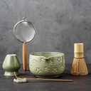 Matcha Whisk Set, Ceramic Matcha Set, 6 Pcs Matcha Kit Includes Matcha Bowl, Matcha Whisk with Holder, Bamboo Scoop, Scoop Rest, Sifter, Ceremonial Matcha Tea Set, Perfect Gifts, Green