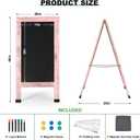 Large Sandwich A-Frame Chalkboard Sign - 40 x 20 Inches Pink Magnetic Wooden Chalk Board for Sidewalk, Stand up Double-Sided Outdoor Easel Display for Restaurant Cafe Shop Wedding Party or Business