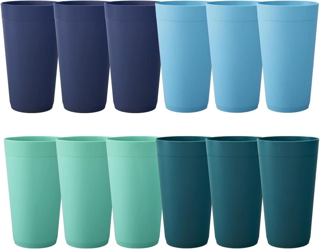 US Acrylic Newport 20 ounce Unbreakable Plastic Stackable Water Tumblers in 4 Coastal Colors | Set of 12 Drinking Cups | Reusable, BPA-free, Made in the USA, Top-rack Dishwasher and Microwave Safe