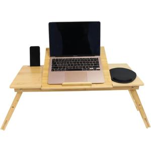  Bamboo Lap Desk, Laptop Desk, Portable Workstation, Adjustable Height Angle, Foldable Tray for Couch Bed Floor, Drawer with Magnetic Closure, Mouse Pad, Phone Slot, Leather Handle