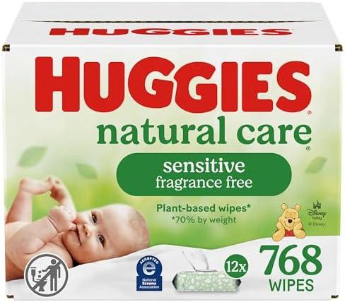 Huggies Natural Care Sensitive Baby Wipes, Unscented, 12 Flip-Top Packs (768 Wipes Total)