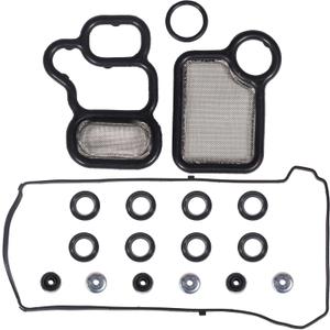 VS50614R Compatible with Engine Valve Cover Gasket & Gromets & Spark Plug Tube Seals&15815-RAA-A02 VTEC Solenoid Gasket Honda Accord,Civic,CR-V,Element,Crosstour, Acura 2.0L 2.3L 2.4L
