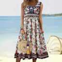 Women's Summer Resort-Style Floral Print Round Neck Sleeveless Dress