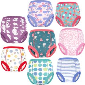 MooMoo Baby 8 Packs Potty Training Pants Cotton Absorbent Training Underwear for Toddler Boy and Girls 2T-9T (Blue)