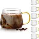 AVLA 6 Pack Glass Coffee Mugs, 16 OZ Unique Vertical Stripes Coffee Cup, Clear Large Tea Glasses with Handle, Vintage Transparent Glassware for Hot/Cold Beverages, Cappuccino, Latte, Espresso, Juice