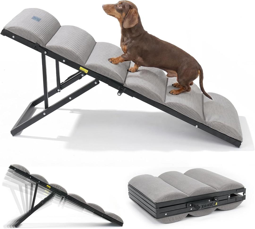 Veehoo Dog Ramp for Bed Couch for Small to Large Dog, Foldable Ramp for Dogs to Get on Bed 5 Adjustable Height from 17" to 23", Pet Cat Stairs Doggy Steps Non Slip with Metal Frame, Up to 130lbs