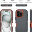 Case for iPhone 16 Pro Max(2024), 3-Layer Super Full Heavy Duty Rugged Case Belt Clip Holster Kickstand Protective Case Cover for iPhone 16 (Black Orange with Clip, iPhone 16 Pro Max)