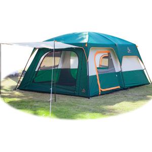 KTT Extra Large Tent 10-12-14 Person(A),Family Cabin Tents,2 Rooms,3 Doors and 3 Windows with Mesh,Straight Wall,Waterproof,Double Layer,Big Tent for Outdoor,Picnic,Camping,Family Gathering (Green)