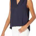 Amazon Essentials Women's Relaxed Fit Sleeveless V-Neck Woven Shirt (Large)