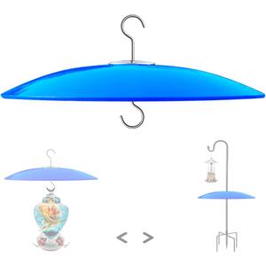 13" Glass Rain Cover for Bird Feeder Outdoors - Baffle on Shepherd Pole/Post or S Hook Hanging - Large Weather Guard Protective Dome - Dia. 33CM (1, Blue)