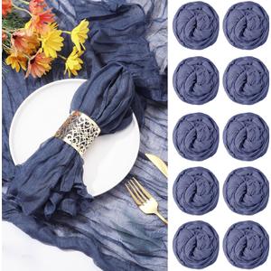 Cindeer Rustic Boho Dinner Napkins - Set of 20 Gauze Cheesecloth Napkins, Decorative Wrinkled Cloth Napkins, Dusty Blue (19.7 x 19.7 inches)