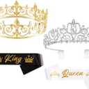 2 Sets Prom King and Queen Crowns Birthday Wedding Halloween Costume Accessories