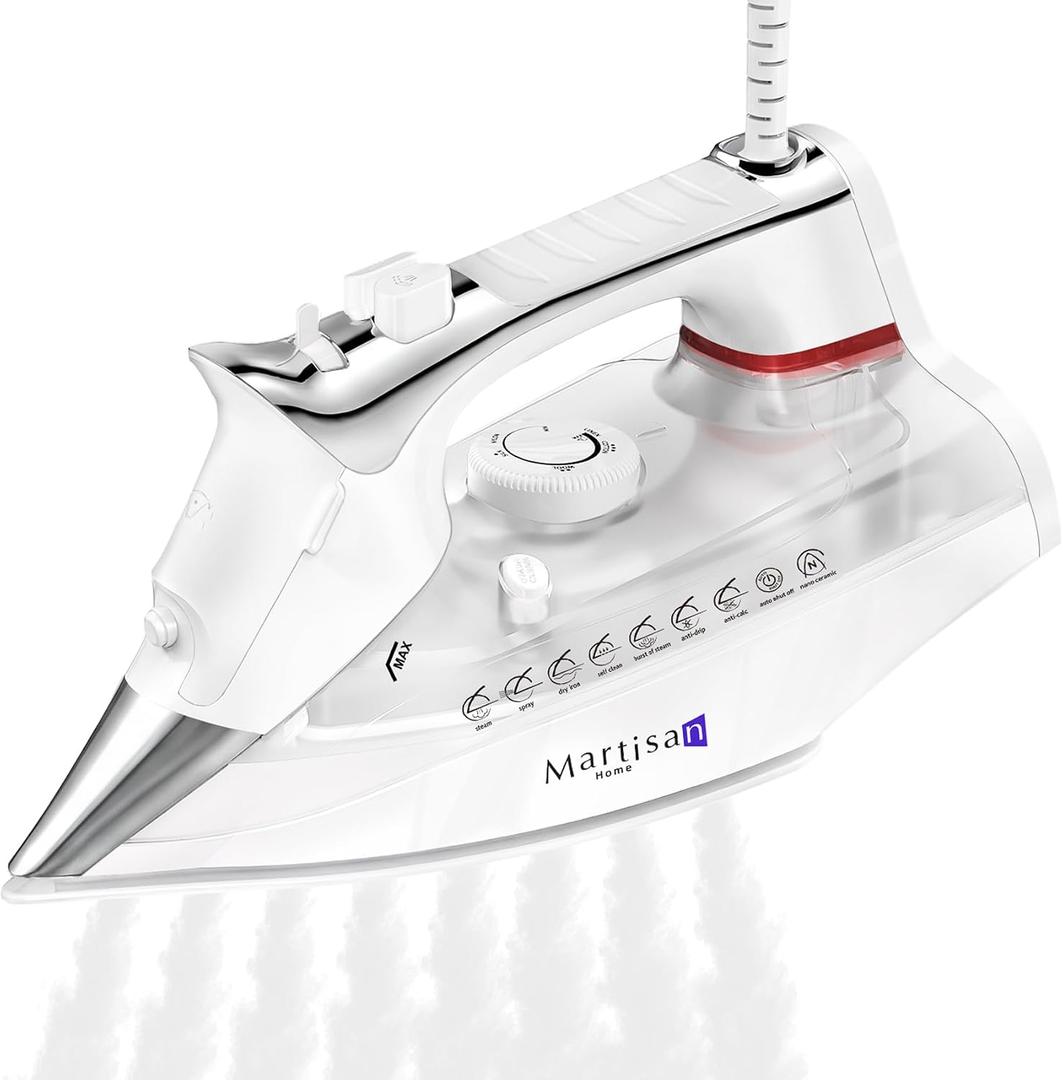 Martisan Steam Iron for clothes, 1800W, Nano Ceramic Soleplate, Dynamic Steam Burst, Precise Thermostat for All Fabrics, Auto-off, Fast Heating, Self-Clean, 4-in-1 Iron, Anti-Drip, Anti-Calc