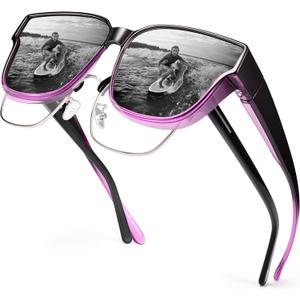 URUMQI Polarized Sunglasses Fit Over Glasses for Women, UV400 Protection Trendy Square Womens Mens Shades Sun Glasses