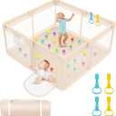 Abdtech Baby Playpen with Mat 79x71inch - Extra Large Play Pen for Babies and Toddlers Indoor & Outdoor Baby Playard with Soft Breathable Mesh Cover - Sturdy Foam Infant Gate Playpen(Apricot)