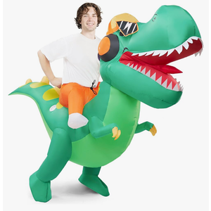 Spooktacular Creations Adult Halloween Inflatable Costume, Riding a Hip-hop Dinosaur Blow-up Costume, Green Inflatable T-rex Deluxe Ride On Halloween Costume for Halloween Cosplay Parties