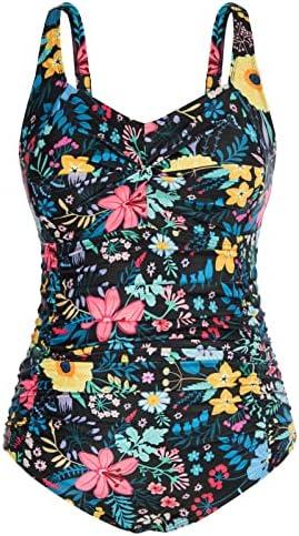 Hanna Nikole Women Plus Size One Piece Swimsuits Tummy Control Bathing Suit Twist Front Ruched Push Up Swimwear L