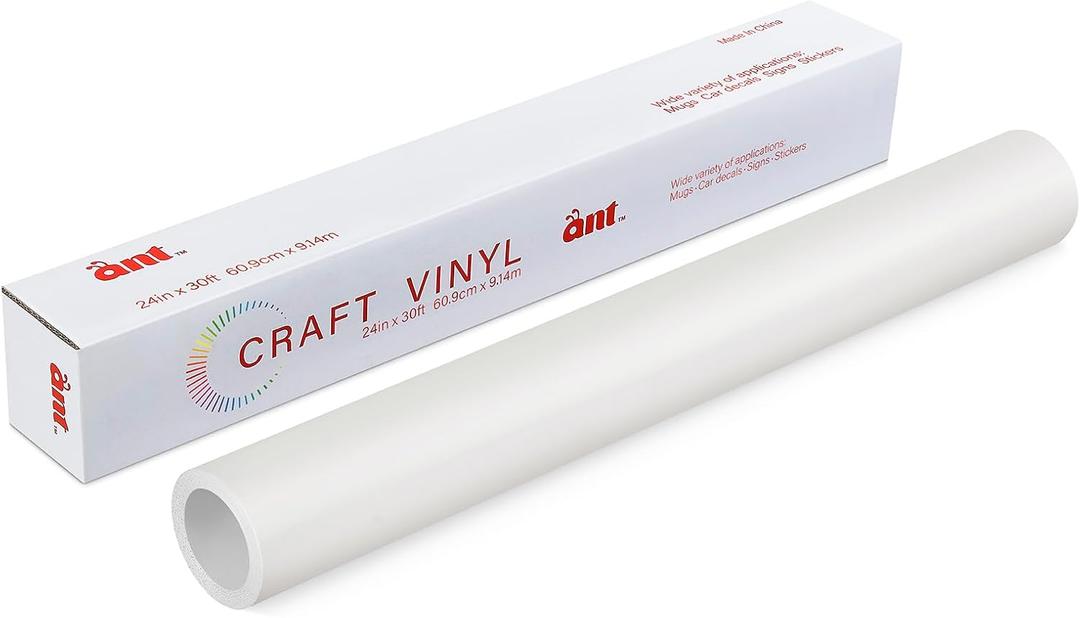 ANT White, 24" x 30’, Permanent Vinyl Roll, Adhesive Vinyl Roll, for DIY Project, Decal, Sticker, Compatible with Cricut, Cameo, Silhouette, Weather-Resistant