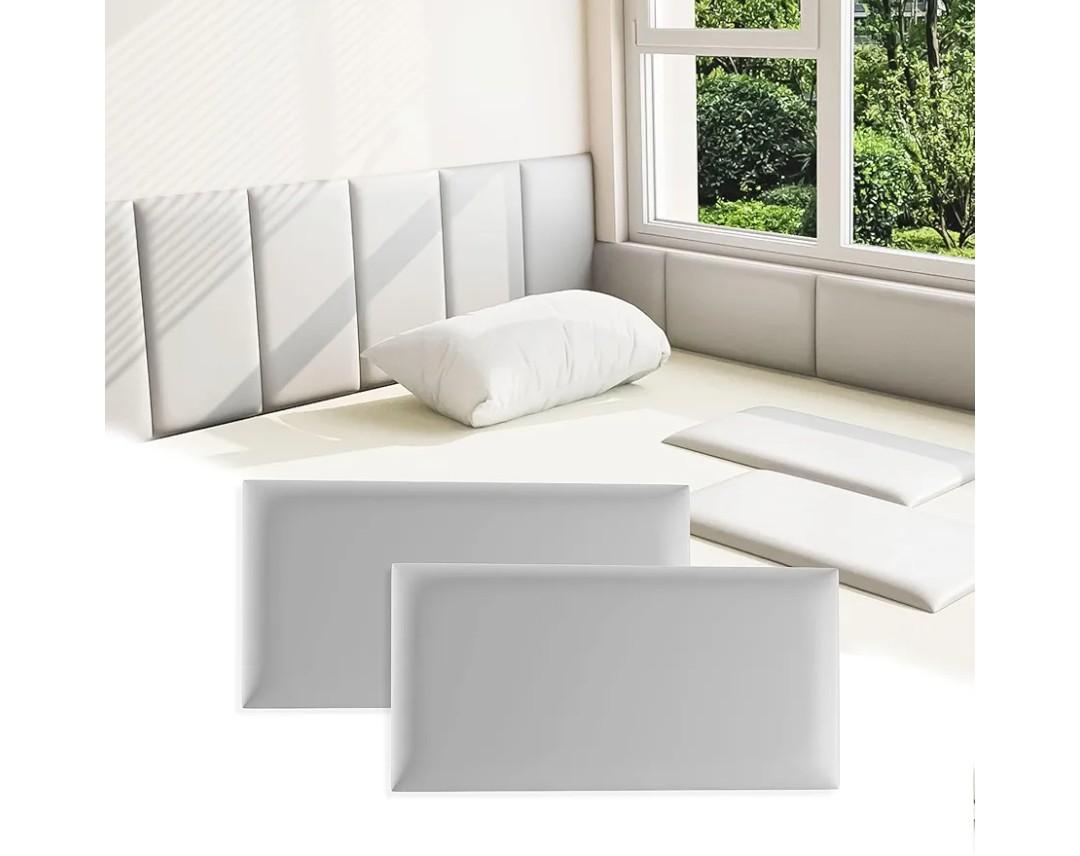3D Anti-Collision Wall Padding for Kids, Grey Peel and Stick Headboard Pack of 4 Panels Sized 7.8" x 15.7", Self-Adhesive Panels for Bedroom/Living Room Upholstered Wall
