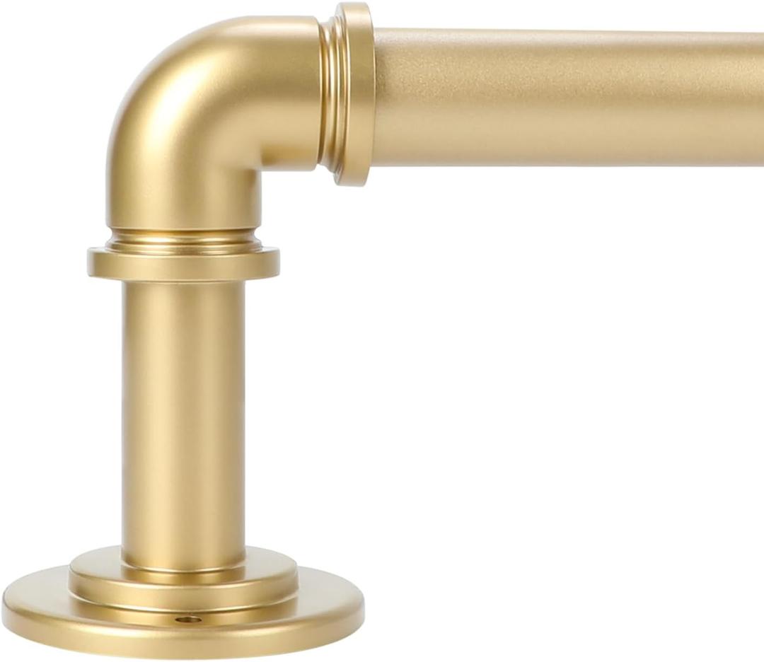 OLV Gold Industrial Curtain Rods for Windows 28 to 48 Inch(2.3 to 4 Feet), 1 Inch Diameter Blackout Wrap Around Adjustable Heavy Duty Window Drapery Rods, Indoor and Outdoor