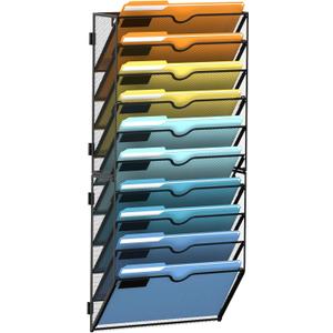 SUPEASY 10-Tier Wall File Holder Organizer with Hooks, Mesh Hanging File Organizer, Mail Organizer Wall Mounted for Papers, Folders, Office Magazine Rack, Black