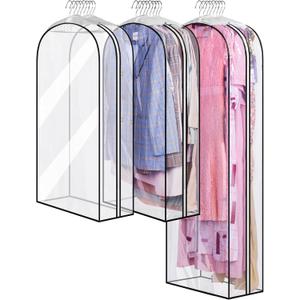 MISSLO 10" Gusseted All Clear Garment Bags for Hanging Clothes 40"+60" Suit Bags for Closet Storage Dresses Protectors for Shirts, Coats, Gowns, 3 Packs