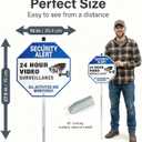 Security Alert 24 Hour Video Surveillance Yard Sign with Stake, Reflective Metal CCTV Warning Sign Outdoor, Blue, 10 x 10 inch, 2 Pcs