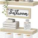 QEEIG Bathroom Shelves Over Toilet - Paper Storage Wall Mounted Farmhouse Decor Decorations Aesthetic Dcor Sign Small Floating Shelf 2+1 Set 16 inch, Natural (020NW)