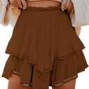 Flowy Shorts for Women Casual Boho Ruffle Tiered Skorts High Waist Mini Skirts Golf Tennis Crochet Shorts (Brown, XXL)