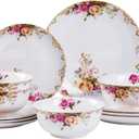 12 Piece Dinnerware Sets for 4, White Porcelain Gold Rim, Formal Dining