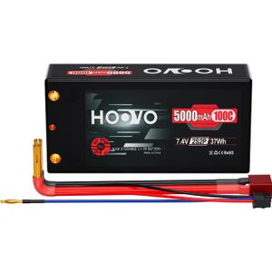 HOOVO 2S 7.4V 100C 5000mAh RC Shorty Lipo Battery Hard Case Pack with 4.0mm Bullet T Connector for RC 1/10 Scale Vehicles Car Trucks Truggy Boat Racing