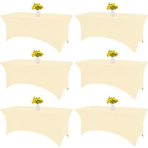 6 Pack Table Cloth 6ft Beige Tablecloths for Rectangle Folding Table Spandex Fitted Stretch Cover Wrinkle Resistant Washable Protector for Party, Wedding, Banquet, Festival.