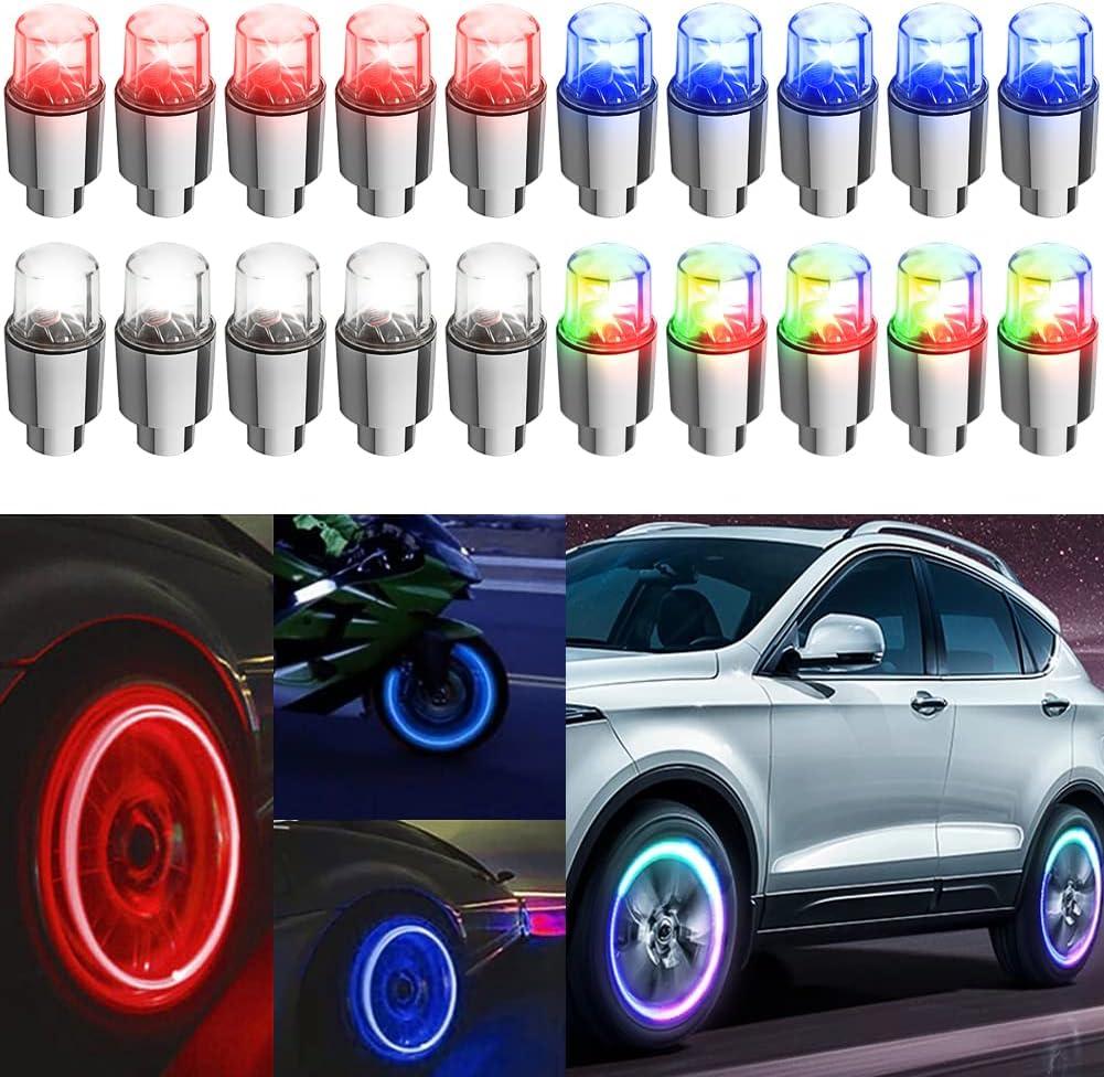 LED Wheel Lights Tire Valve Cap Light Waterproof LED Flashing Light for Car Bike Motorcycle Trucks (Mixed Colors) (20Pcs, 1# 5Red+5Blue+5Colorful+5White)