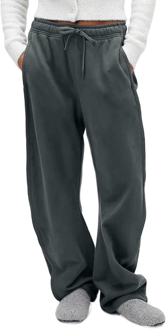 FAIABLE Wide Leg Sweatpants Women Men - Barrel Sweatpants Women, Super Soft Washed Sweat Pants, Womens Fleece Baggy Joggers with Pockets, Drawstring & Relaxed Fit Dark Grey, S