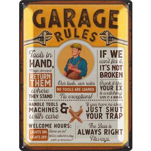 LANOLU Garage Signs GARAGE RULES Vintage Sign for Garage, Man Cave Garage Metal Signs, Dad Garage Decor, Funny Mechanic Signs for Men, Shop Decor 12x16"